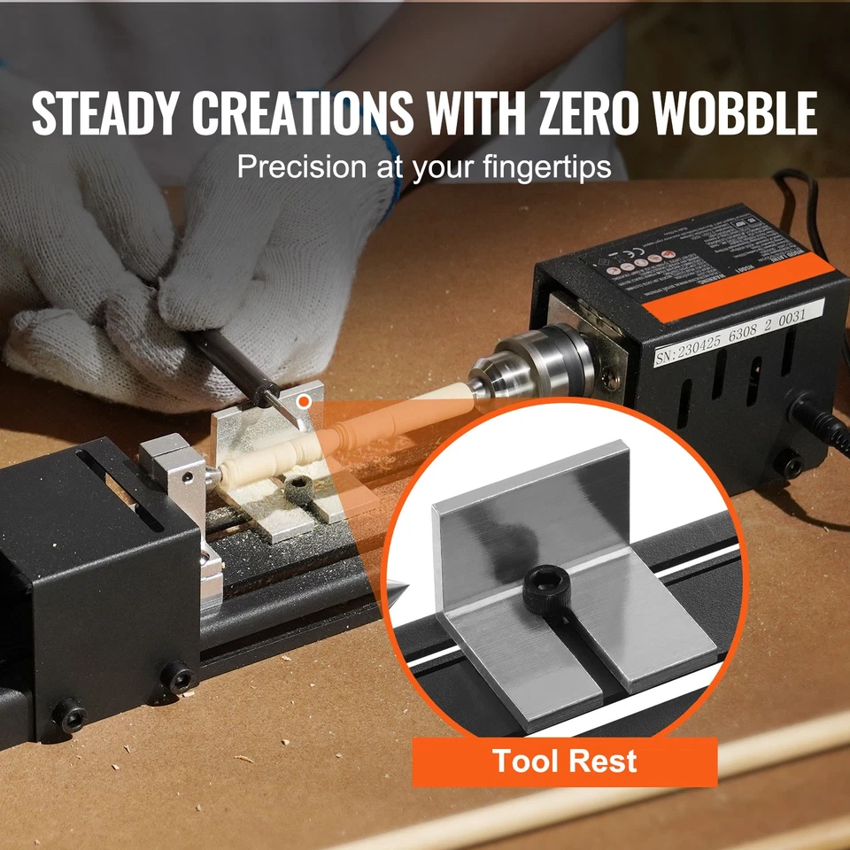 Mini Lathe Machine 24V 96W Mini Wood Lathe Tools 2.76 in x 6.3 in 7 Speeds - Image 3 of 4
