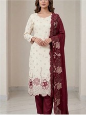 NWT Cream Embroidered Salwar Kameez with Maroon Floral Dupatta size 46