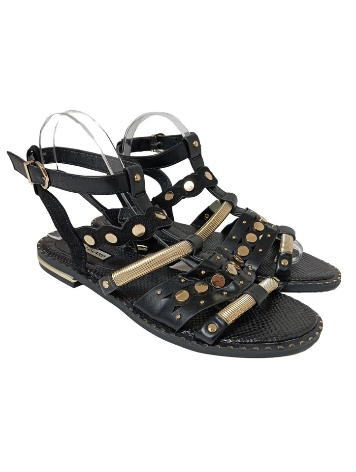 RIVER ISLAND Sandales confort Dames Sandales T EU 39 noir-doré style décontracté - Photo 1/4