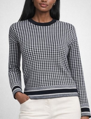 Christian Dior Paris Cashmere Houndstooth Logo Hem Knit Jumper Navy Cream UK14