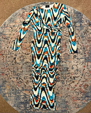 AX Paris Multicolour Abstract Ruched Bodycon Midi Dress Long Sleeve UK 10