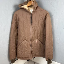 Vtg RefrigiWear Full Zip Jacket Brown Hooded Quilted Made In USA Mens Medium
