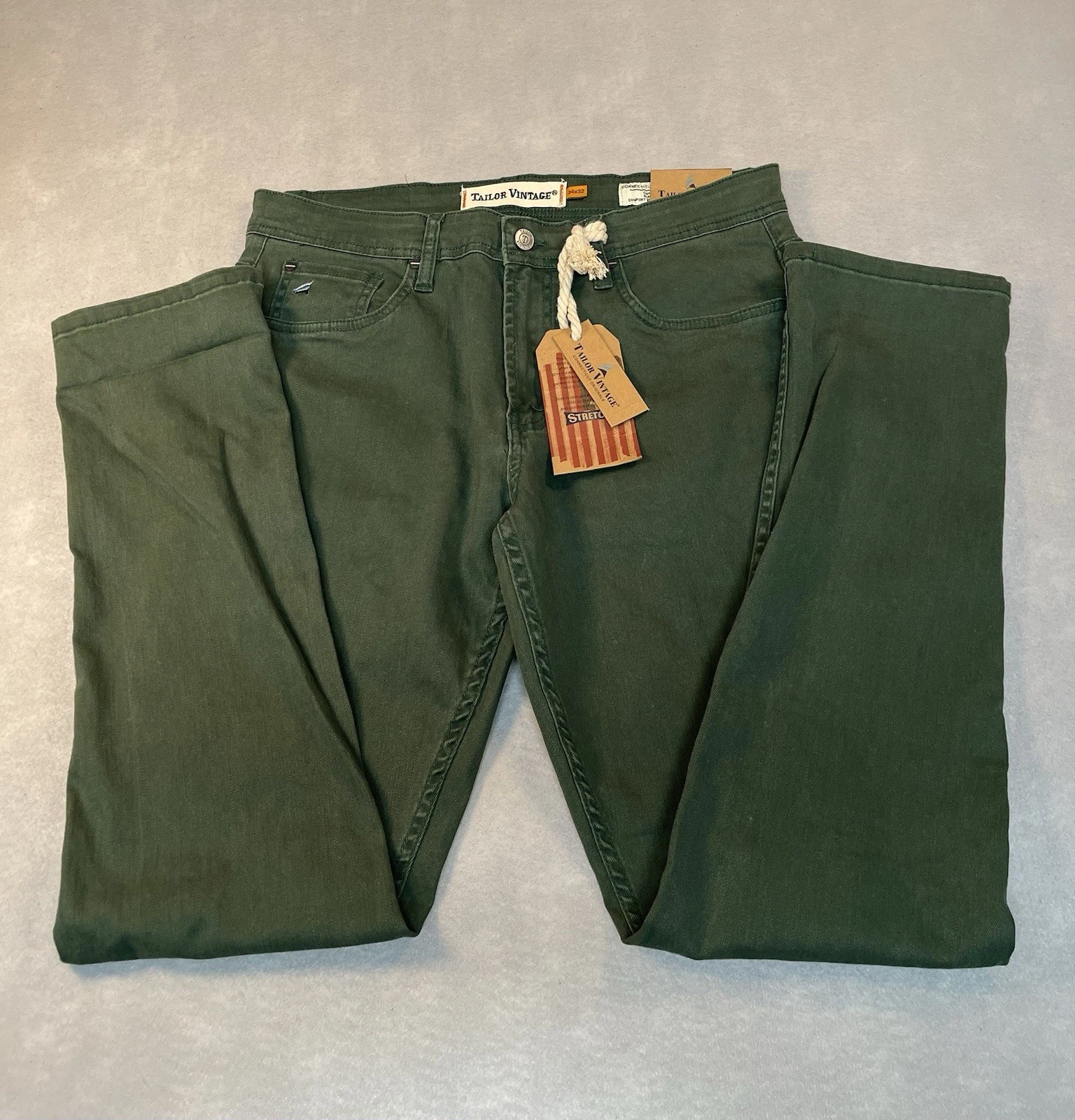 Tailor Vintage Canaan Slim Fit Mens 34X32 Olive Green Stretch Pants Trending