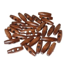 Wooden Toggle Buttons 30 PCS Brown 3cm Scrapbooking Sewing Craft Oval Shape