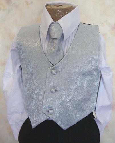 NWT Toddler Boys 5 pcs Suit Set Black Color With Silver Paisley Tie + Vest Sz 3 - Picture 3 of 8