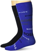 BOSS X4653 Men's Multi Logo Cotton Socks 2-Pair, Blue/Dark Harbor, 7-13