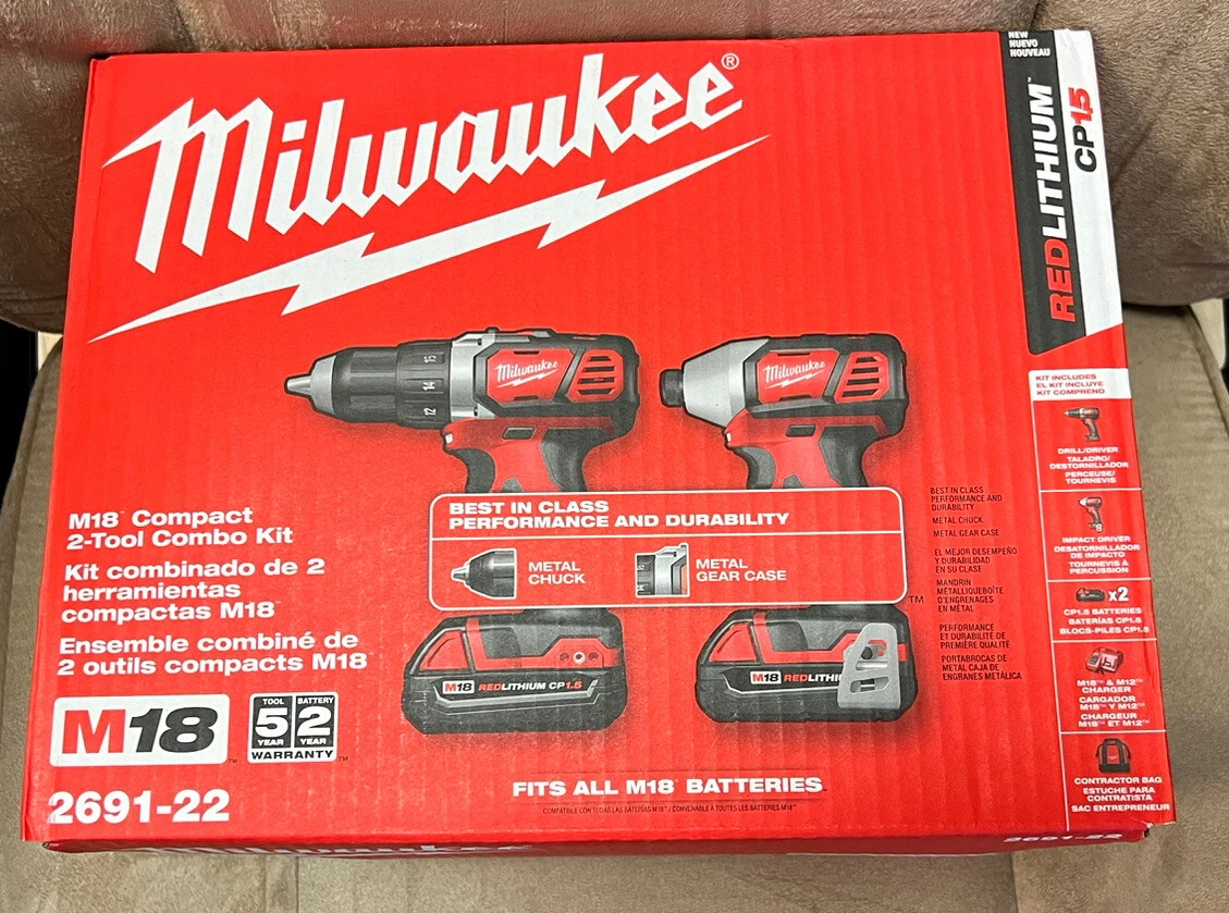 Milwaukee 2691-22 M18 18V Cordless Power Lithium-Ion 2-Tool Combo Kit  880349423865 eBay