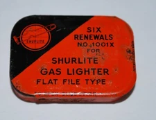 1938 VINTAGE SHURLITE FLINTS GAS AND TORCH LIGHTER SIX RENEWALS METAL TIN