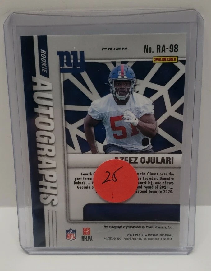 2021 Panini Mosaic Autographs AZEEZ OJULARI RC Rookie AUTO SILVER PRIZM Giants - Image 2 of 2