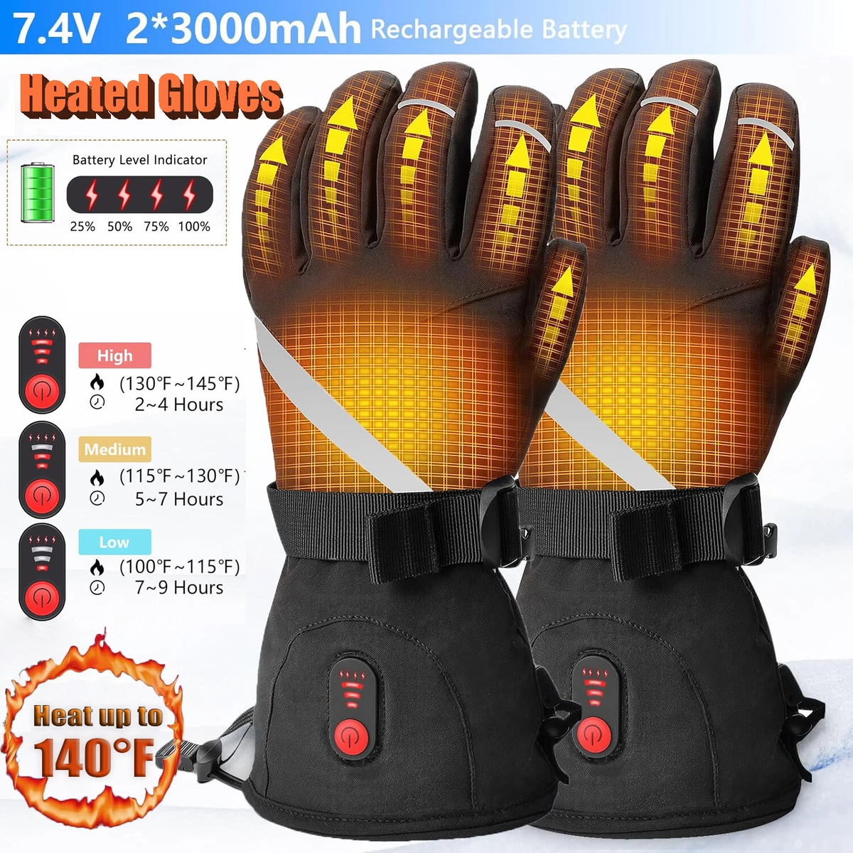 Heated Gloves Electric Rechargeable 2x4000mah Battery Hand Warm