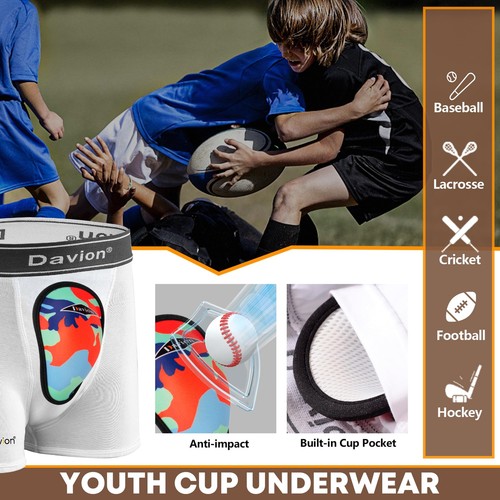 Boys Athletic Briefs 2-Pack with Protective Cup for Football Lacrosse - Picture 4 of 6