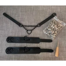 New Faux Leather Necklace Wristband  Pyramid Studs Set 