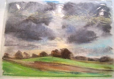 Franz Ehmke *1928-2018 Berlin Pastel View Hilly Field with Dark Clouds