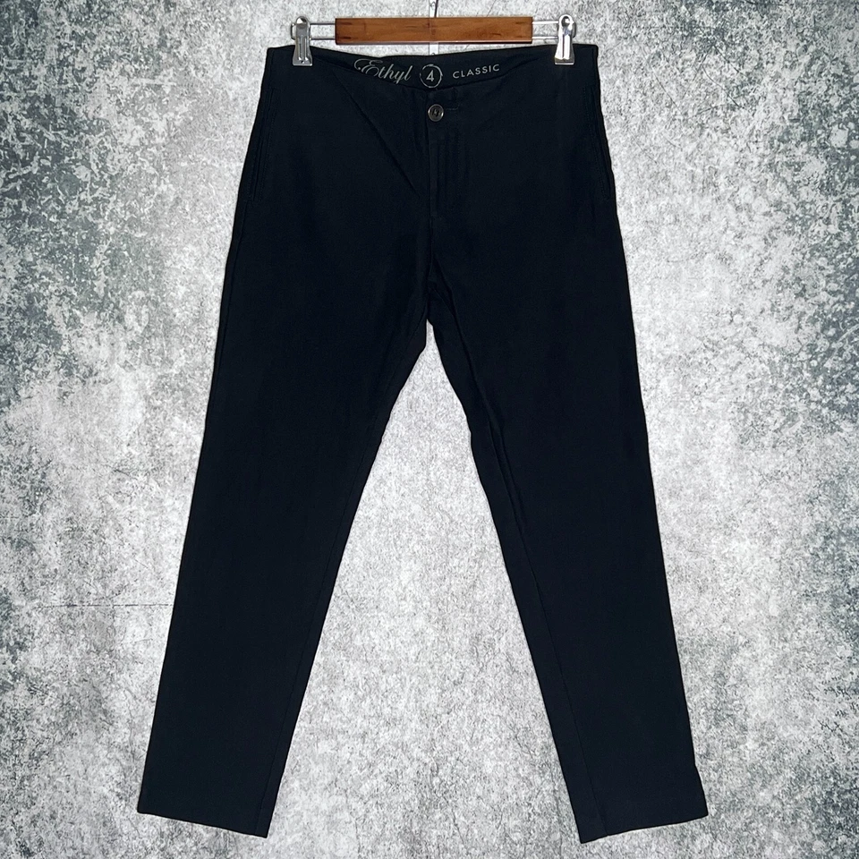 ETHYL womens ponte knit tapered pants size 4 stretch solid black mid rise - Image 2 of 4