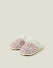 Image of Accessorize Pastel Knit Multicolour Faux Fur Mule Slippers M UK 5/6 & L UK 7/8