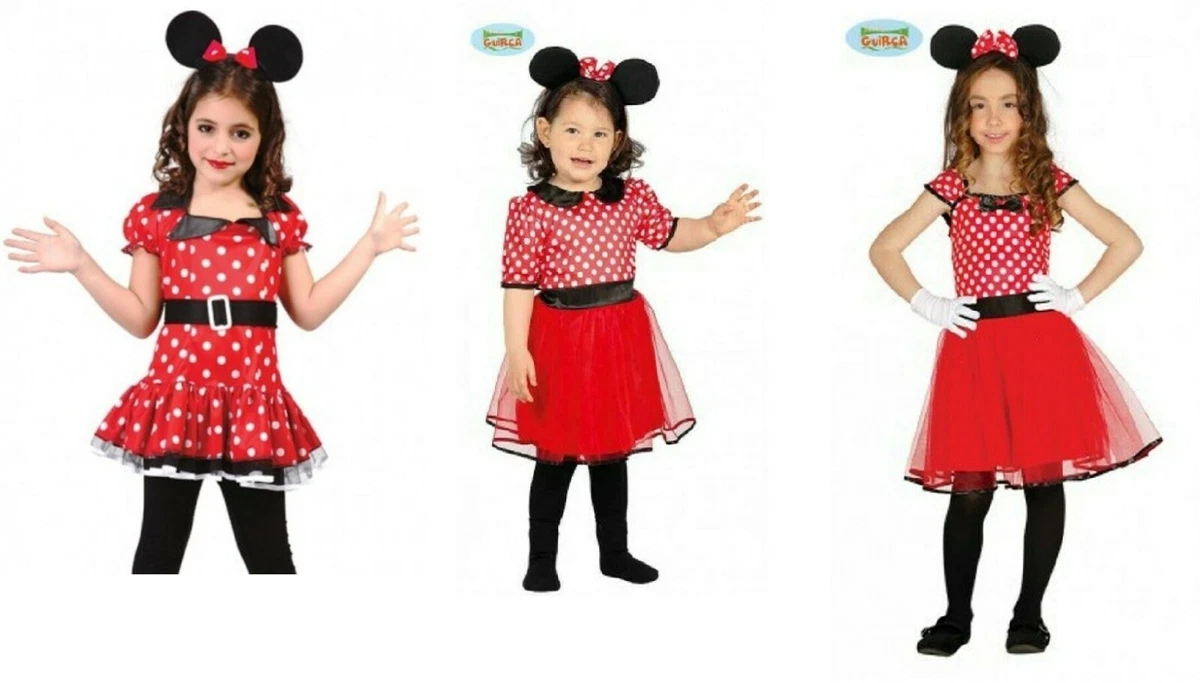 Disney Minnie Pois Abito Estivo Cotone Vestito Festa Elegante Bambina 4-9anni