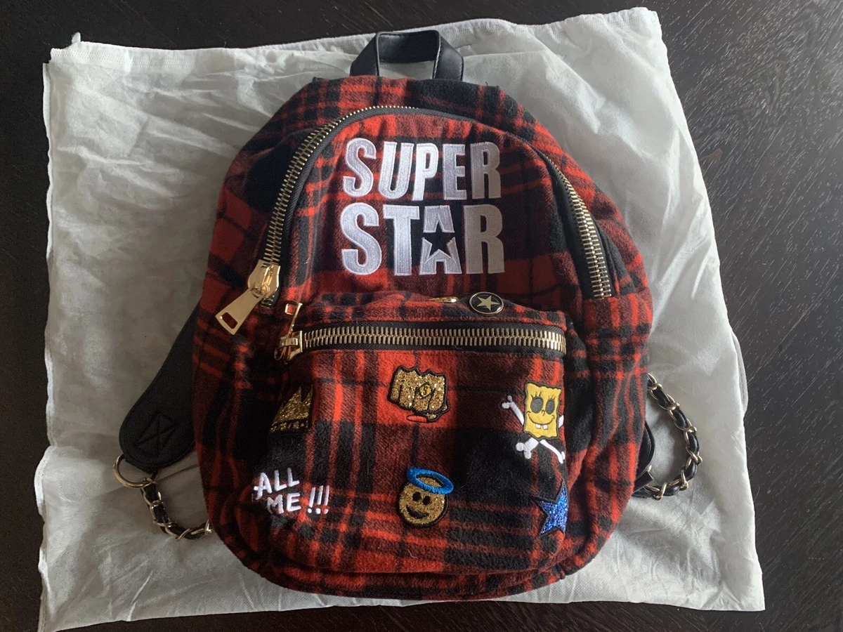 Zaino SHOP ART Super Star tessuto Invernale Morbido Colore NeroRosso Scozzese