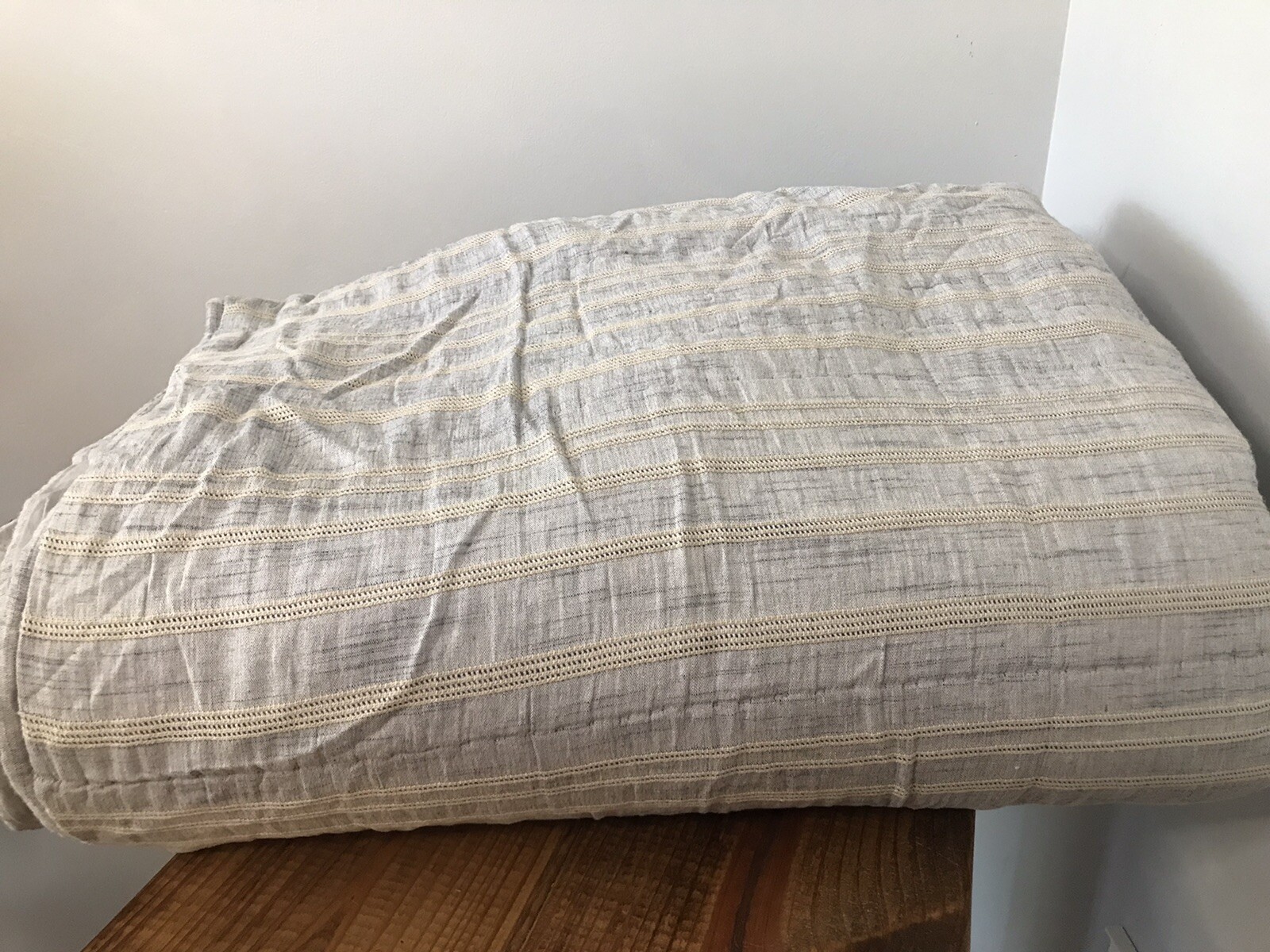 Hotel Collection Linen Stripe Coverlet Quilt Queen Blue Gray Beige eBay