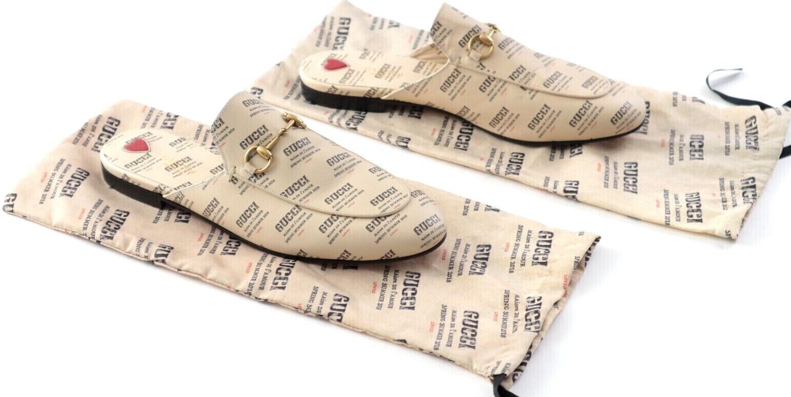 PANTOFOLA D’ORO Pantofole Gucci Donna Princetown 40 Stampa Timbro Pelle di Vitello Soia Nero