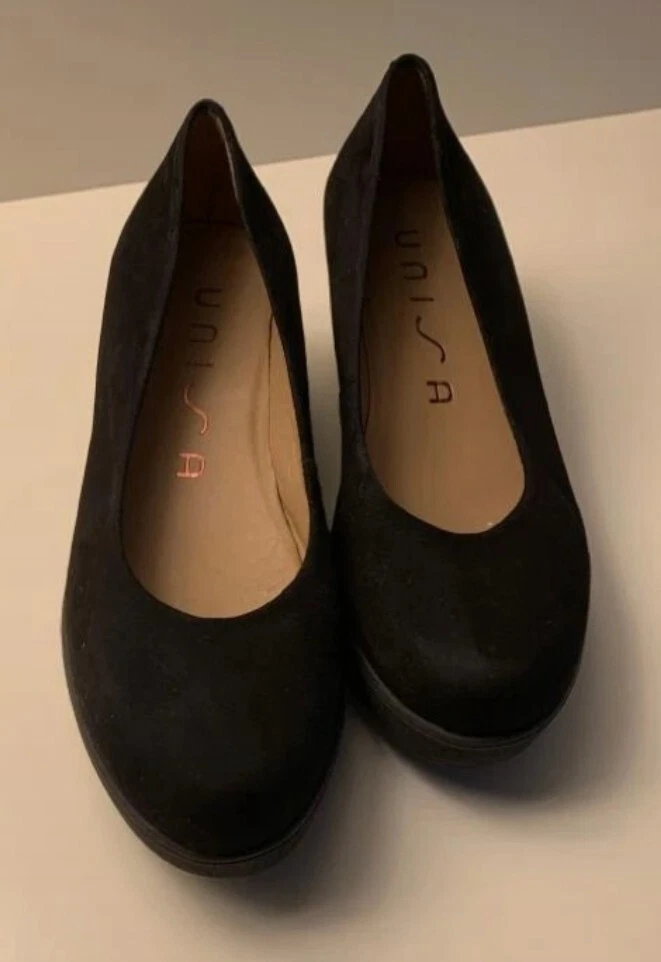 Chaussures Femme Compens es Confort Neuves en Cuir Noir Marque UNISA Pointure 36