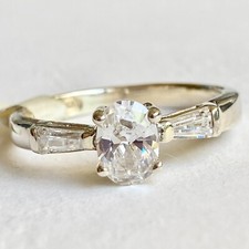 Vintage Sterling Silver Solitaire Engagement Ring Size 6 Oval Cubic Zirconia 925