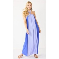 NWT Nine West Halter Neck Colorblock Maxi Dress Blue Combo Size XXL