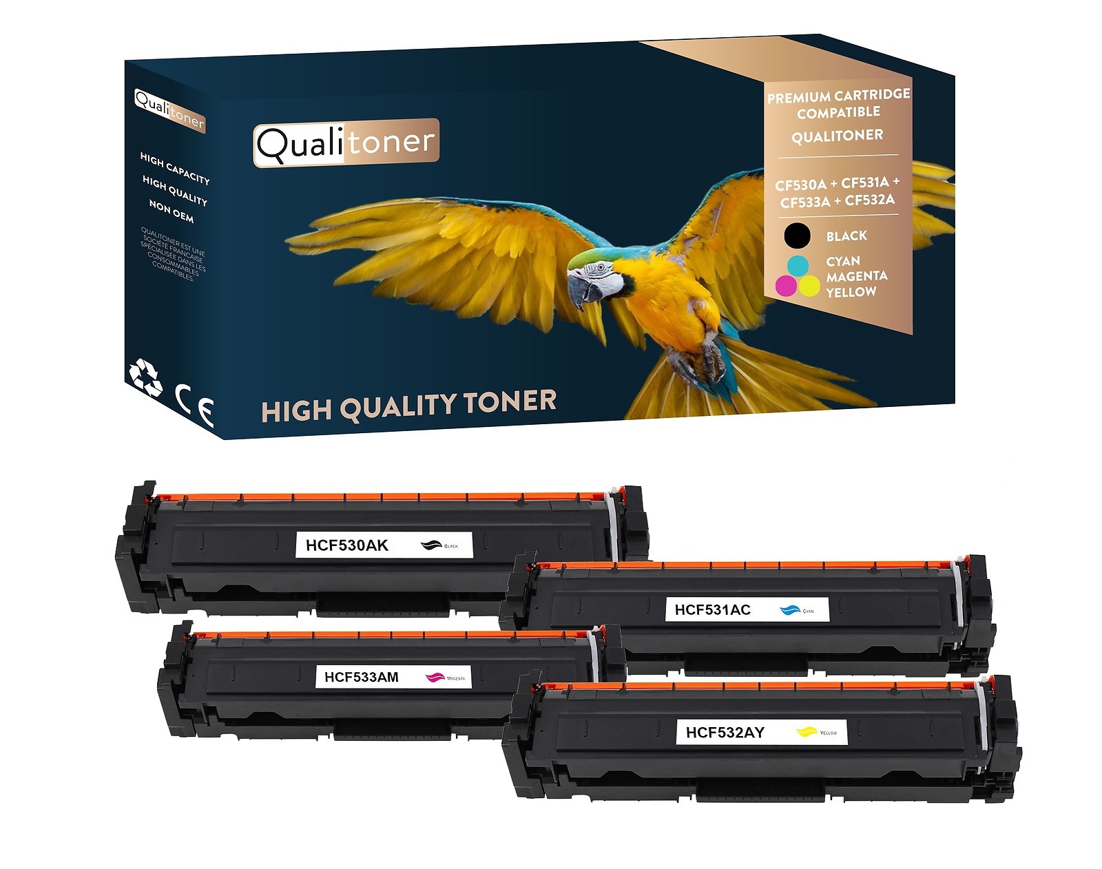 Toner HP CF530A CF531A CF532A CF533A compatible pack de 4 cartouches couleur et noir