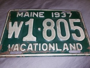 Old Rare Antique Original 1937 37 W1-805 Maine ME Vacationland License Plate Tag