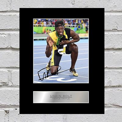Usain Bolt signiert montiert Foto Display Olympiasieger