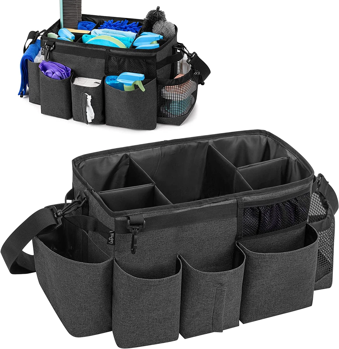 Large Wearable Cleaning Caddy Bag with 4 Foldable Dividers, Cleaning Supply  Tote