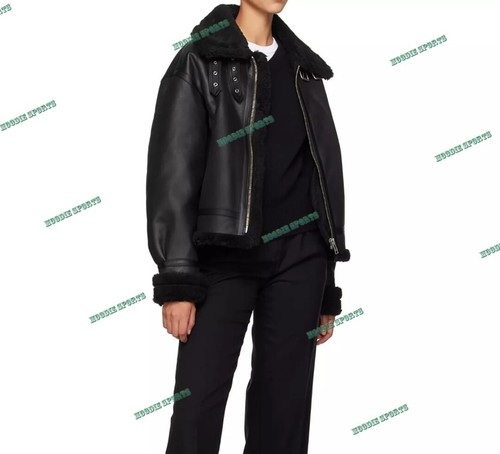 Damen B3 RAF Flieger Bomber Fliegen Echt Lammfell Shearling Lederjacke Mantel - Bild 4 von 5