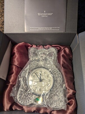 Waterford Crystal Teddy Bear Clock Cut Glass New