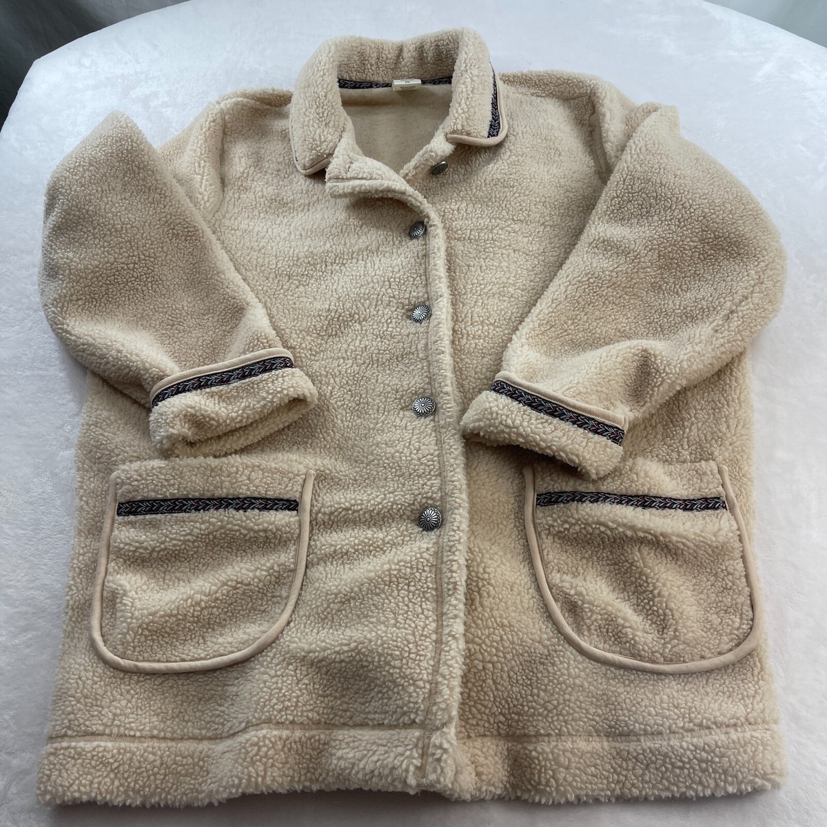 Blair Jacket Coat Jacket Size 2XL Cuffed Long Sleeves Cream w Blue