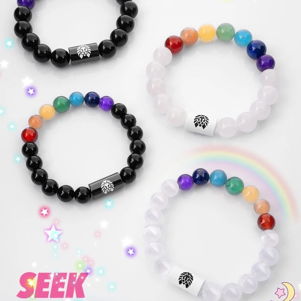 RASTACLAT Rainbow Series White Black Crystal Energy Beads Bracelet Wristband