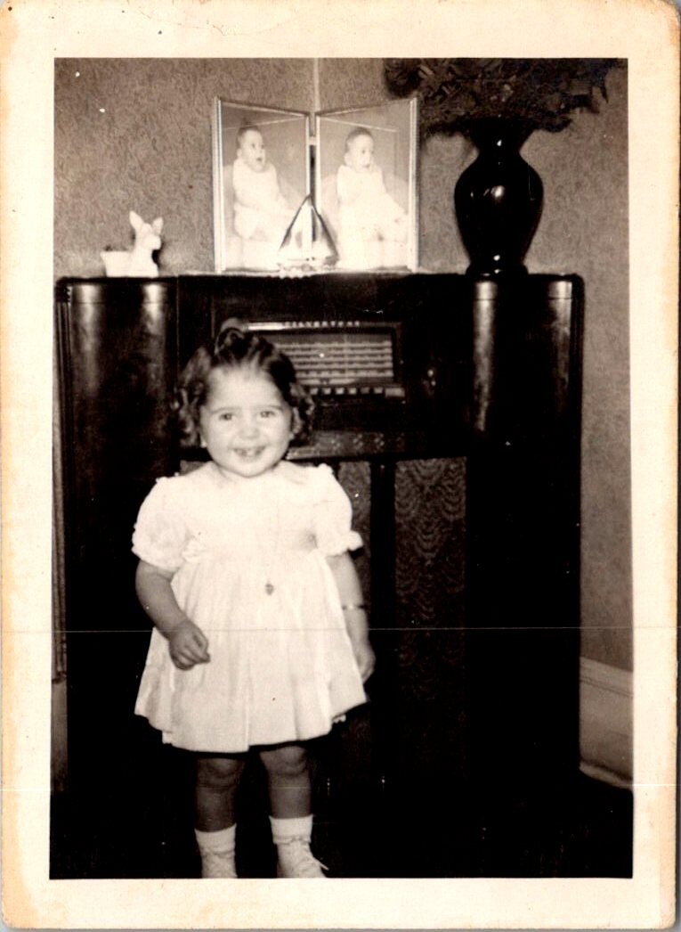 Vintage 1940s Black and White Snapshot of Little Girl by
