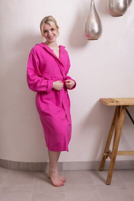 Hamam Bademantel für Damen pink XXL, Saunamantel mit Kapuze