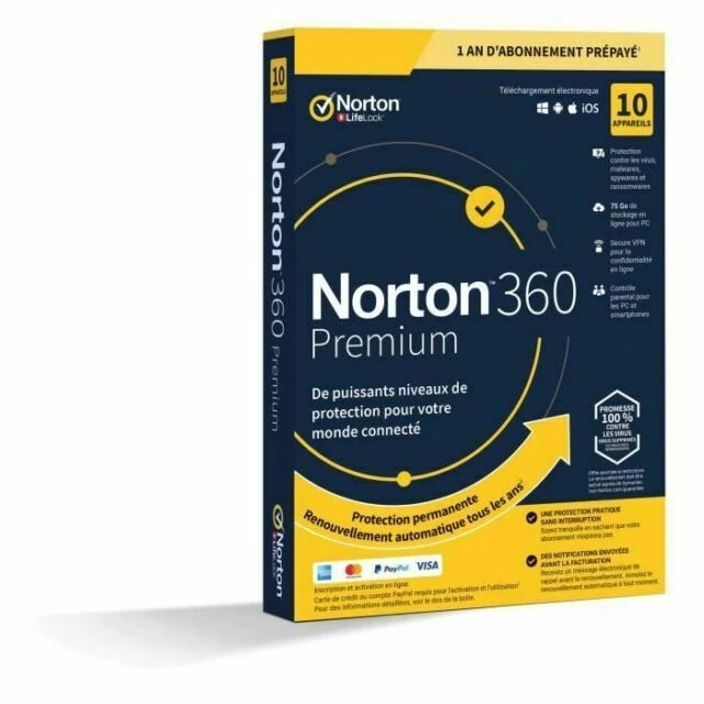Norton 360 Premium 1 Utilisateur 10 Appareils Abonnement Anti-Virus de 12 Mois