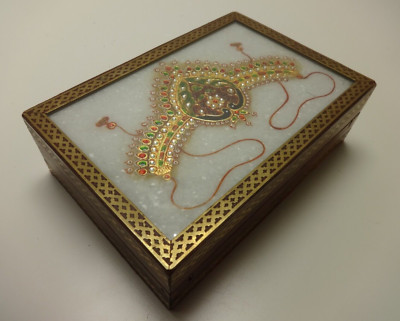Vintage Handarbeit Schatulle indisches Holz Quarz handbemalt Design Schmuck Verstecke