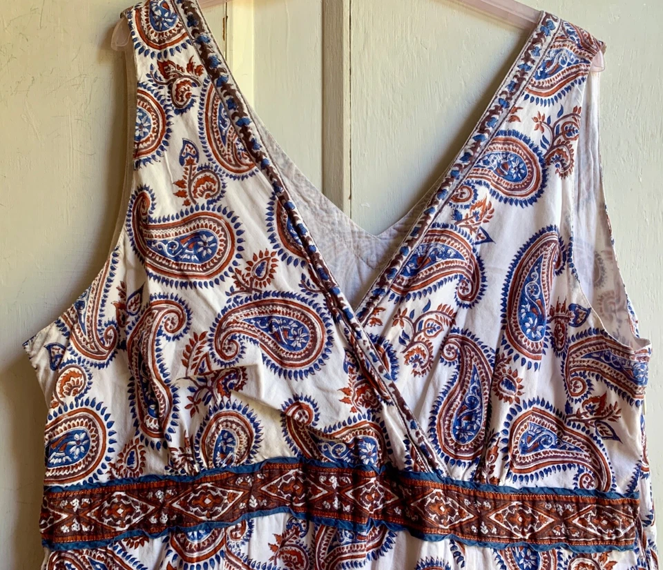 Súper *ARTESANO DEL ESTE con ANOKHI* Vestido Envolvente en Bloque de Cachemira 20 Foto 3 de 4