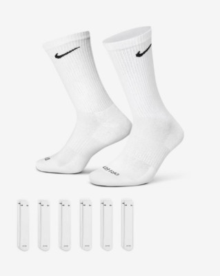 Nike Everyday Plus Cushioned Training Crew Men's Socks White 6 Pairs Size S-XL