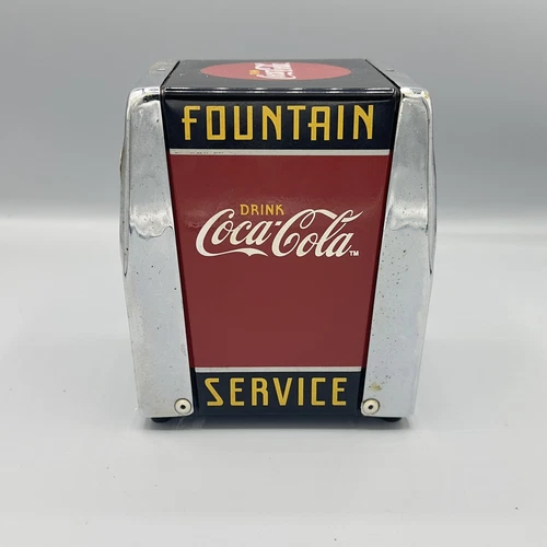 Vtg 1999 COCA-COLA "Fountain Service" Red/Black Metal & Chrome Napkin Dispenser
