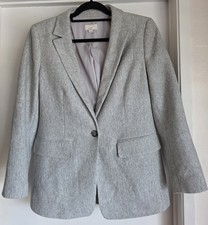 LOFT Blazer 12P Herringbone Gray Cotton Long Sleeve Women's Petite