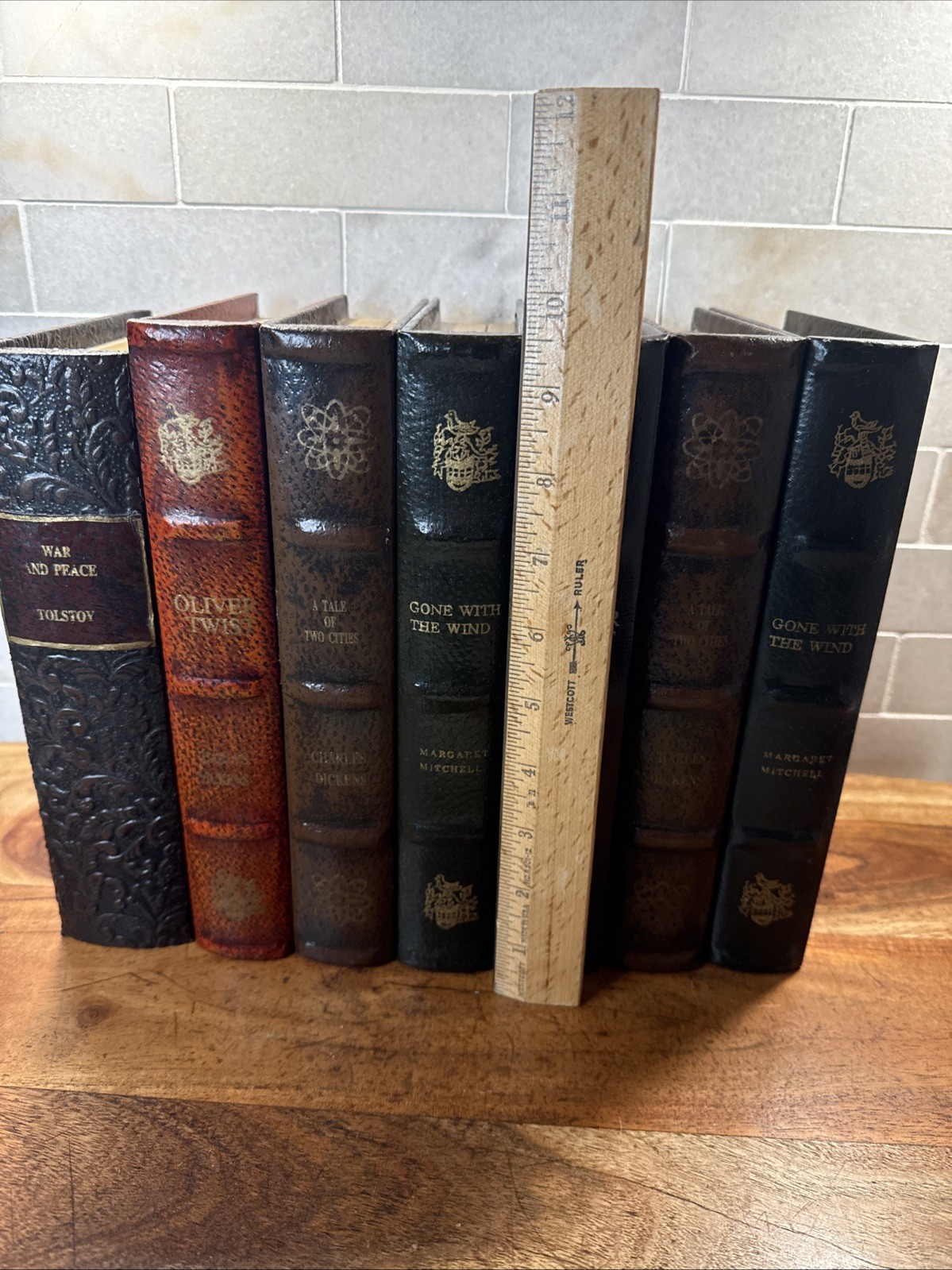 Decorative Faux Books Storage Boxes Wood Felt Lined Hollow Book Hide Lot Of 7