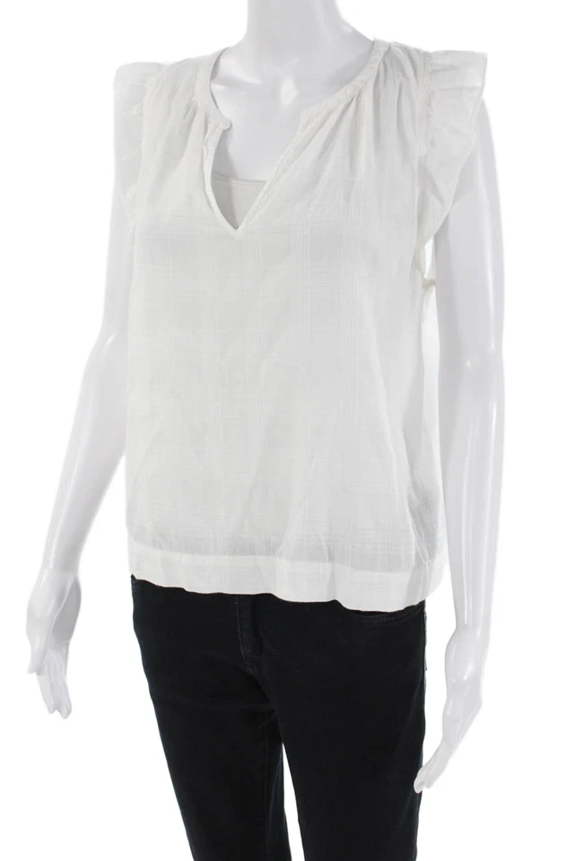 Blusa Lilla P para mujer de algodón a rayas con cuello en V y volantes manga corta blanca talla M Foto 2 de 4