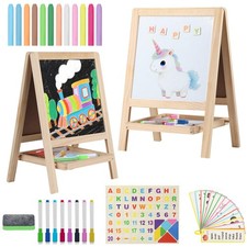 Tabletop Wooden Art Painting Easel for Kids 2-4, Chalkboard  Double-Sided Dr...