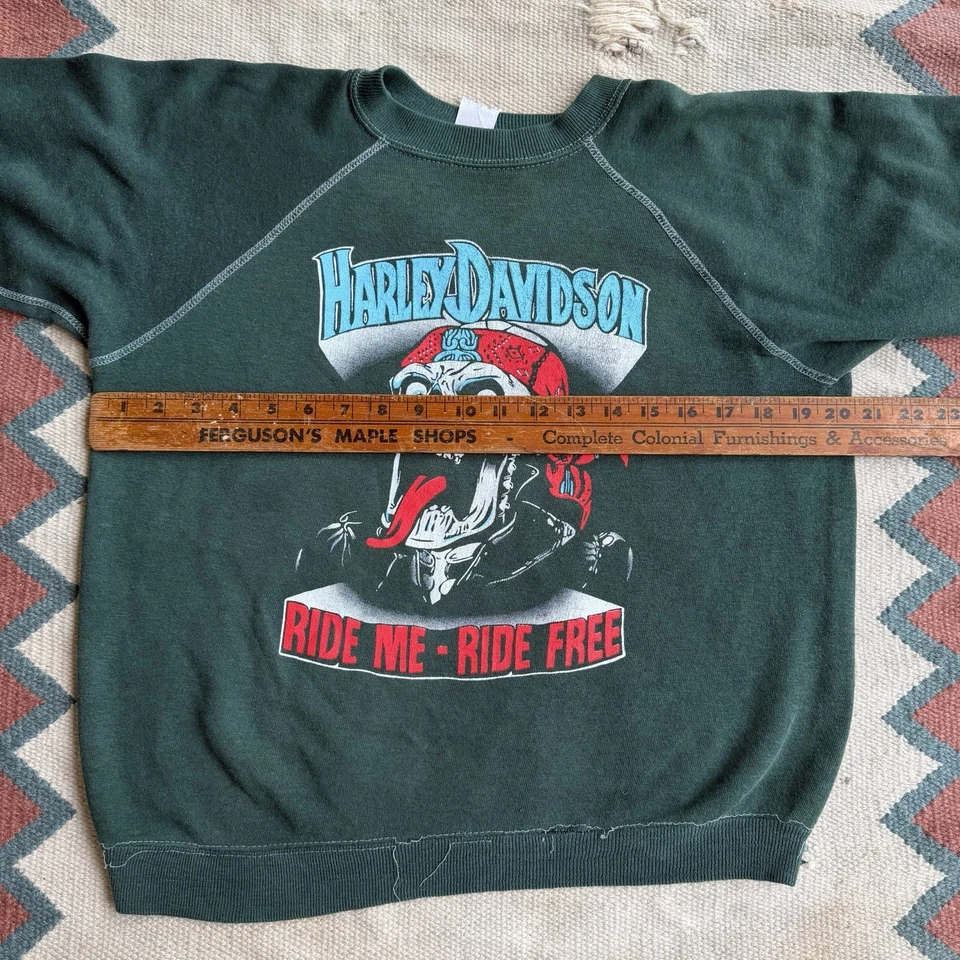 Sudadera De Colección Años 70 80 Harley Davidson Ride Me Ride Free Calavera Rara Golpeada Foto 4 de 4