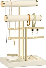 3 Tier Bracelet Holder Display - Detachable T Bar Beige Velvet Bracelet Holder, 