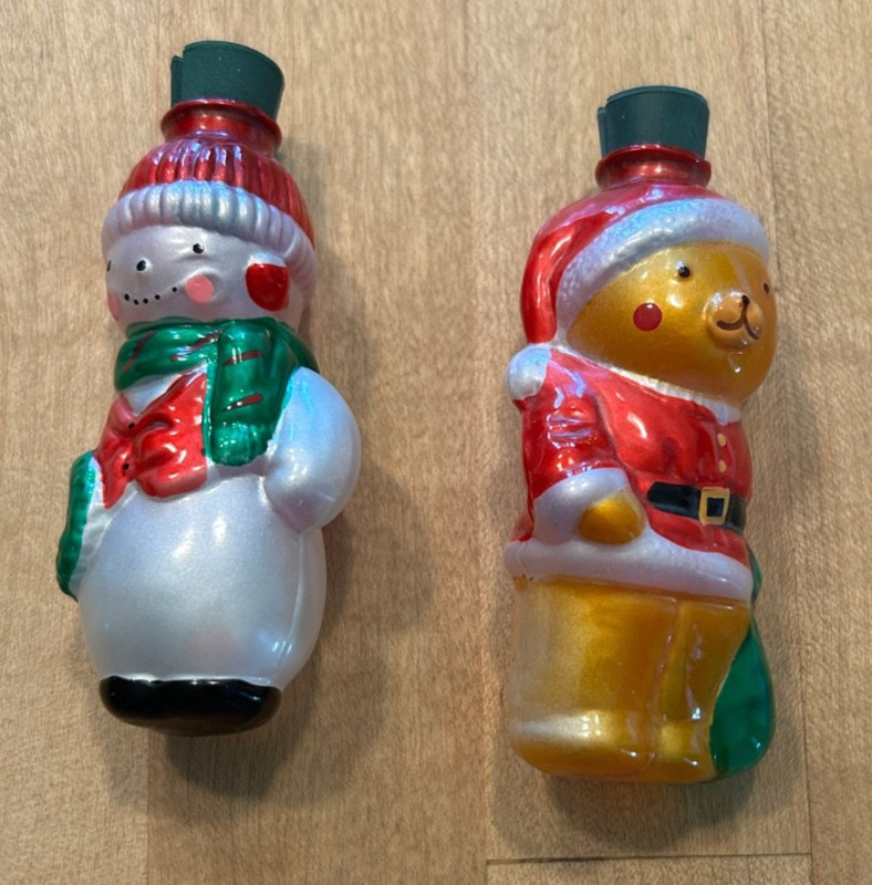 Vintage Avon Glass Christmas Light Cover Snowman & Santa Bear 3 1/4"