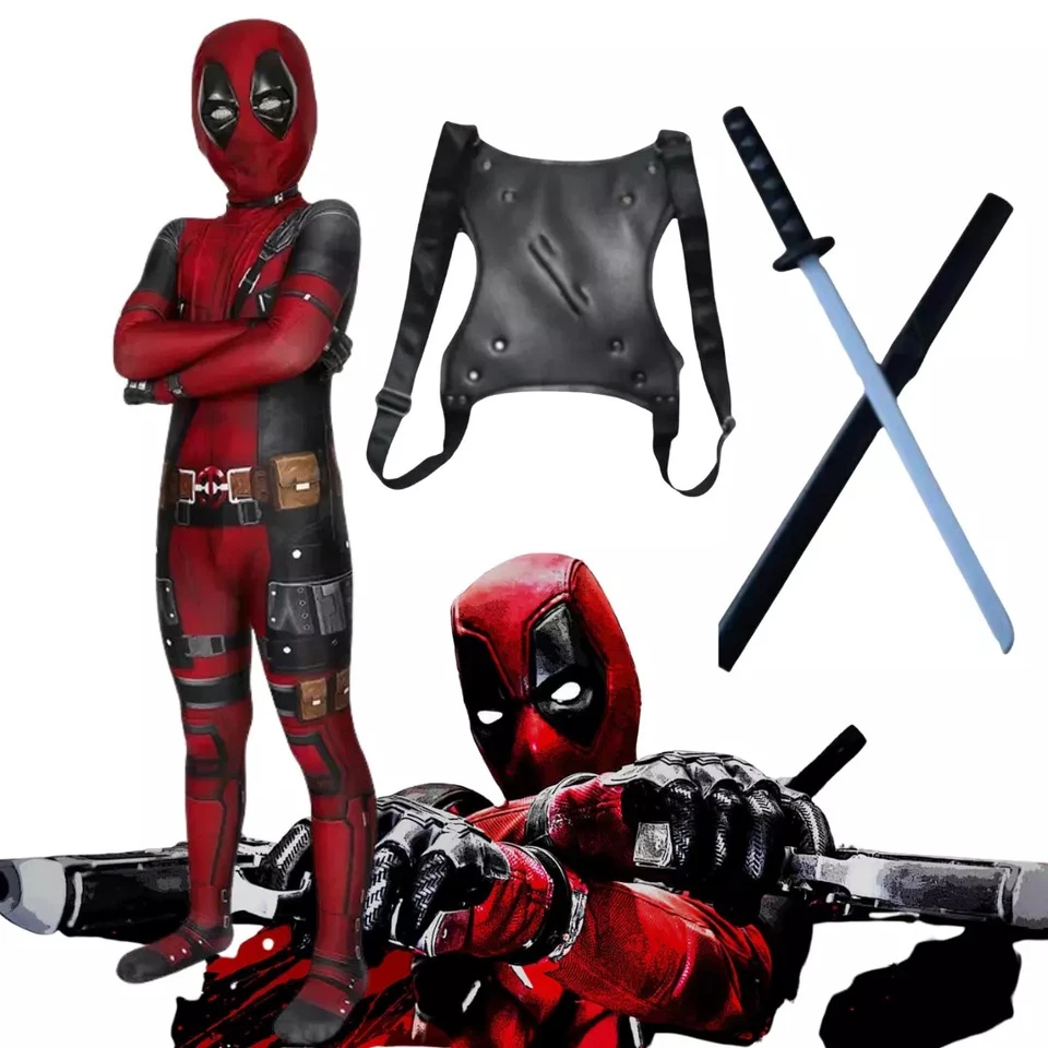 Deadpool Kids Cosplay Costume Superhero Jumpsuit - Image 2 of 2