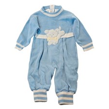 Vintage Puppy One Piece 80s Infant Size 12 mths Blue Baby Boy Retro Cottage